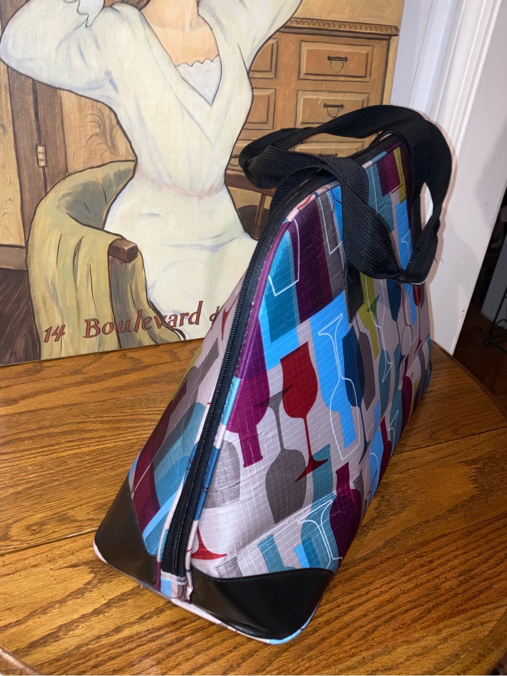 Insulated Tote Bag Colorful Wine Bottle Print - - Picture 3 of 8